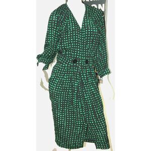 Joan Martin Dress Vintage Size 4 Black‎ Green Polka Dots Pencil Dress Pockets
